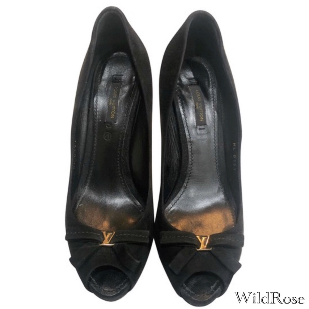 Louis Vuitton Black Opera LV Peep Toe Bow Pumps